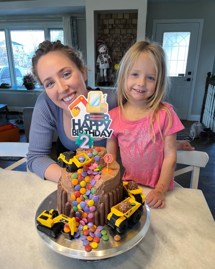 Family Happy Birthday Cake With Smarties and Dozer For Construction Theme